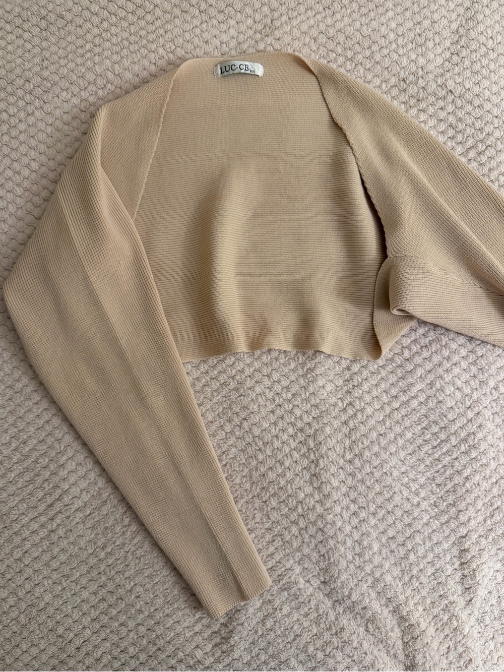 Beige Cropped Knit Shrug - Lightweight Layering Top
